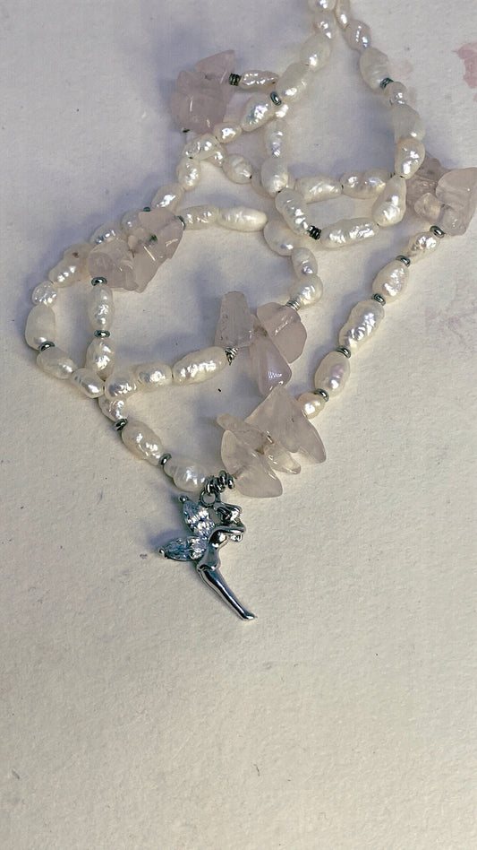 vintage crystal silver fae on freshwater pearl and crystal