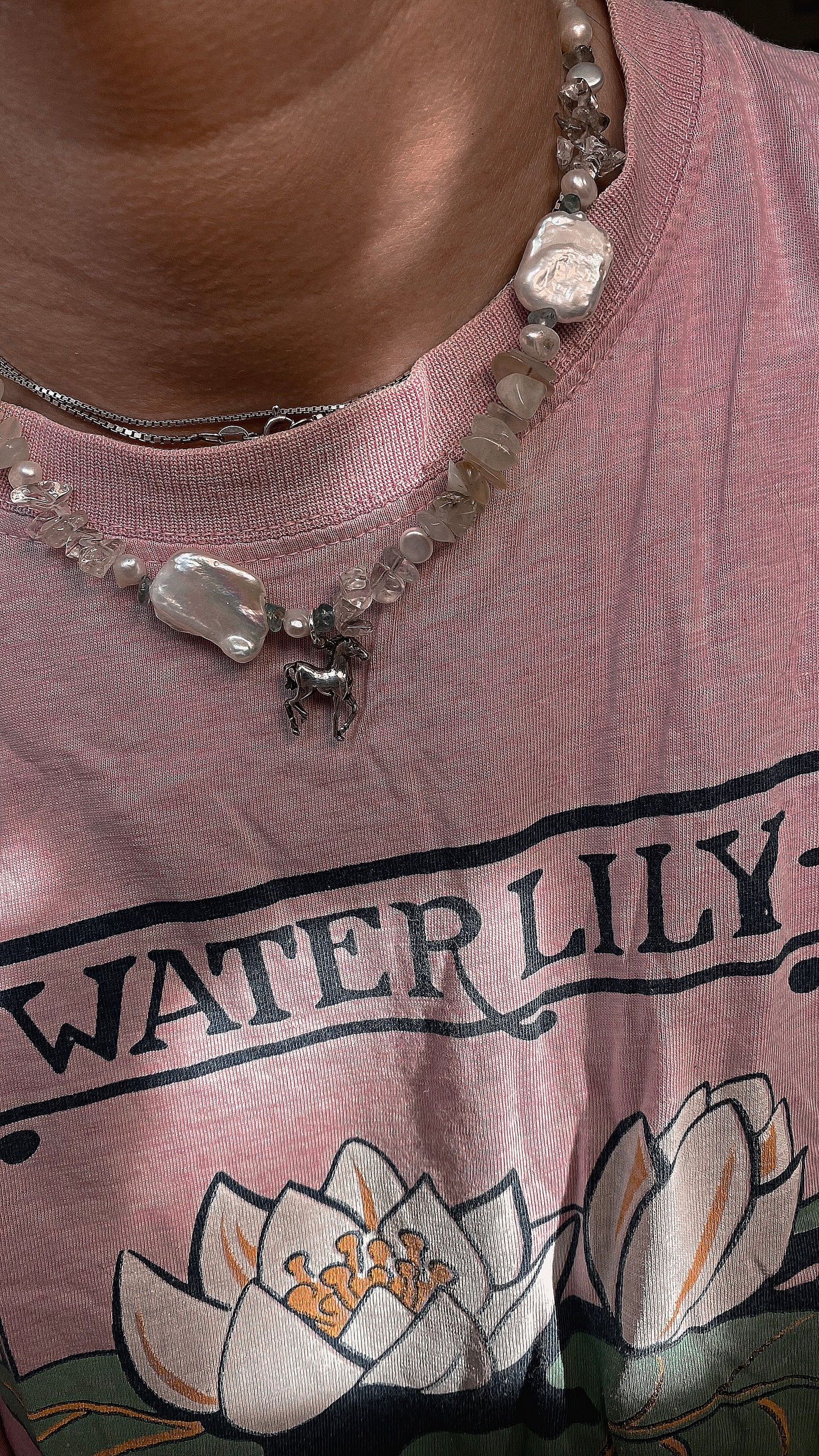 mermaid's pony, mini horse silver pendant on fresh water pearl and quartz variations