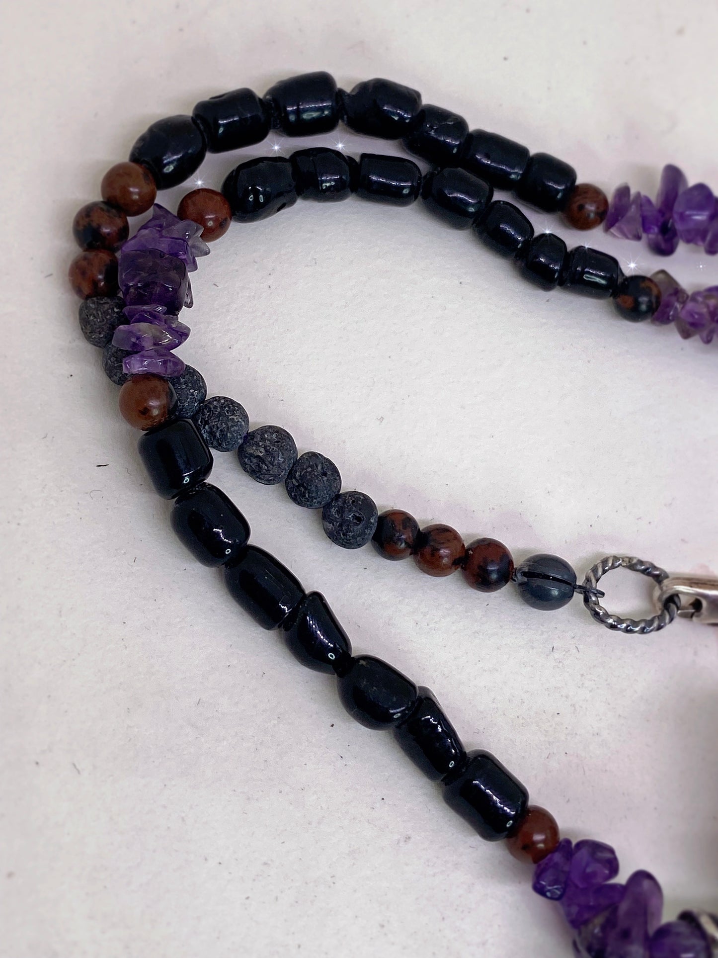 ꩜ volua talisman ꩜ amethyst with door knocker on mineral and lava aroma bead strand