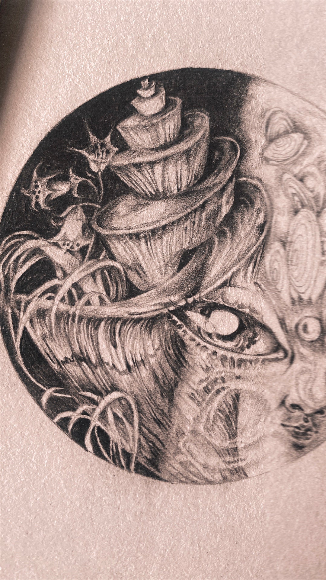 first quarter (waxing half illuminated) moon - framed original drawing