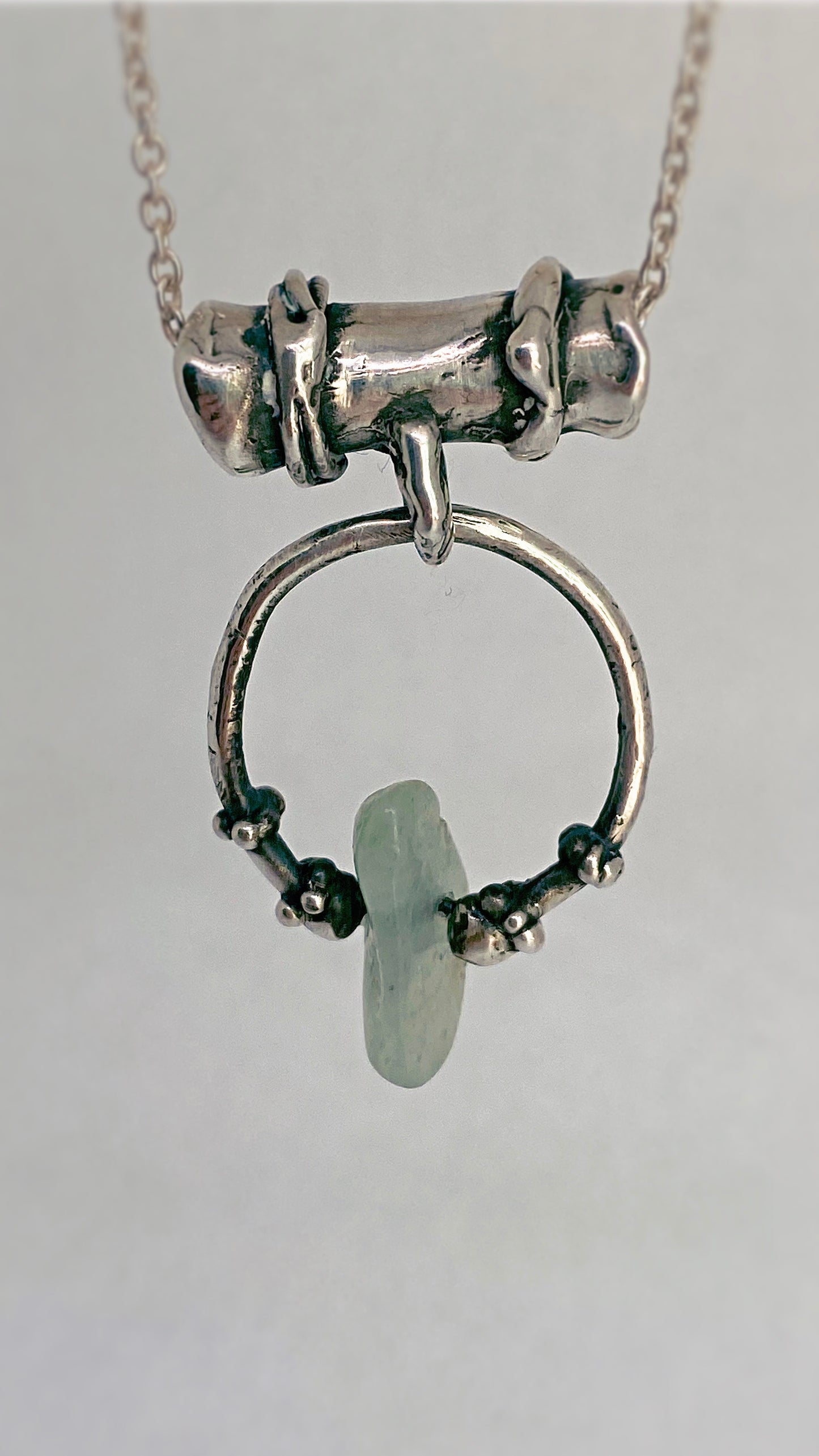 knots, droplets and jade silver pendant {door nox}
