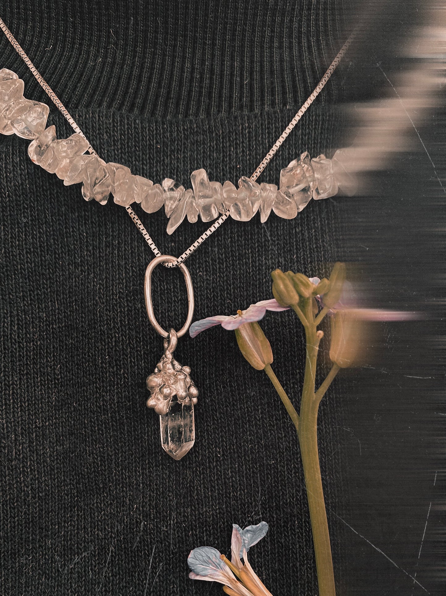 ꩜ volua ꩜ angelic droplet shroom – silver one-of-a-kind angel quartz pendant, handmade artisan jewellery, celestial elegance trinket gift