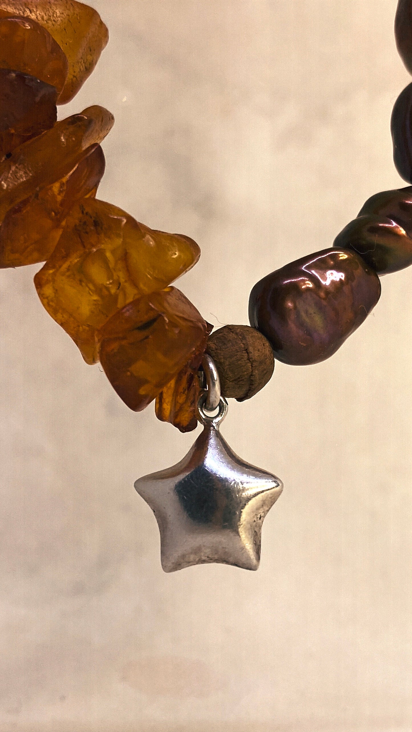 baltic amber, chocolate pearl and chunky vintage silver star