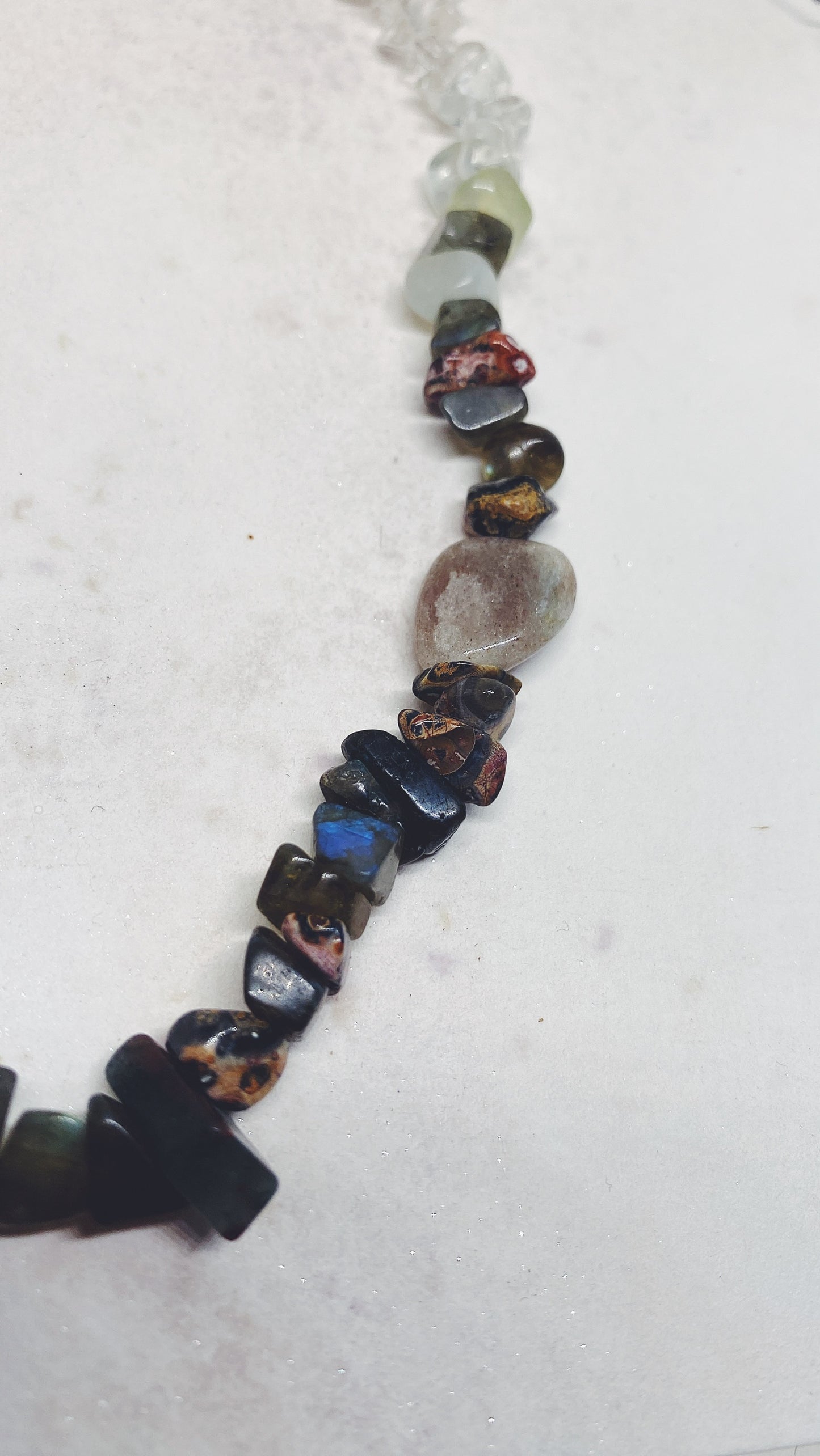 night glints, lichen shapes // textured semi precious stone strand