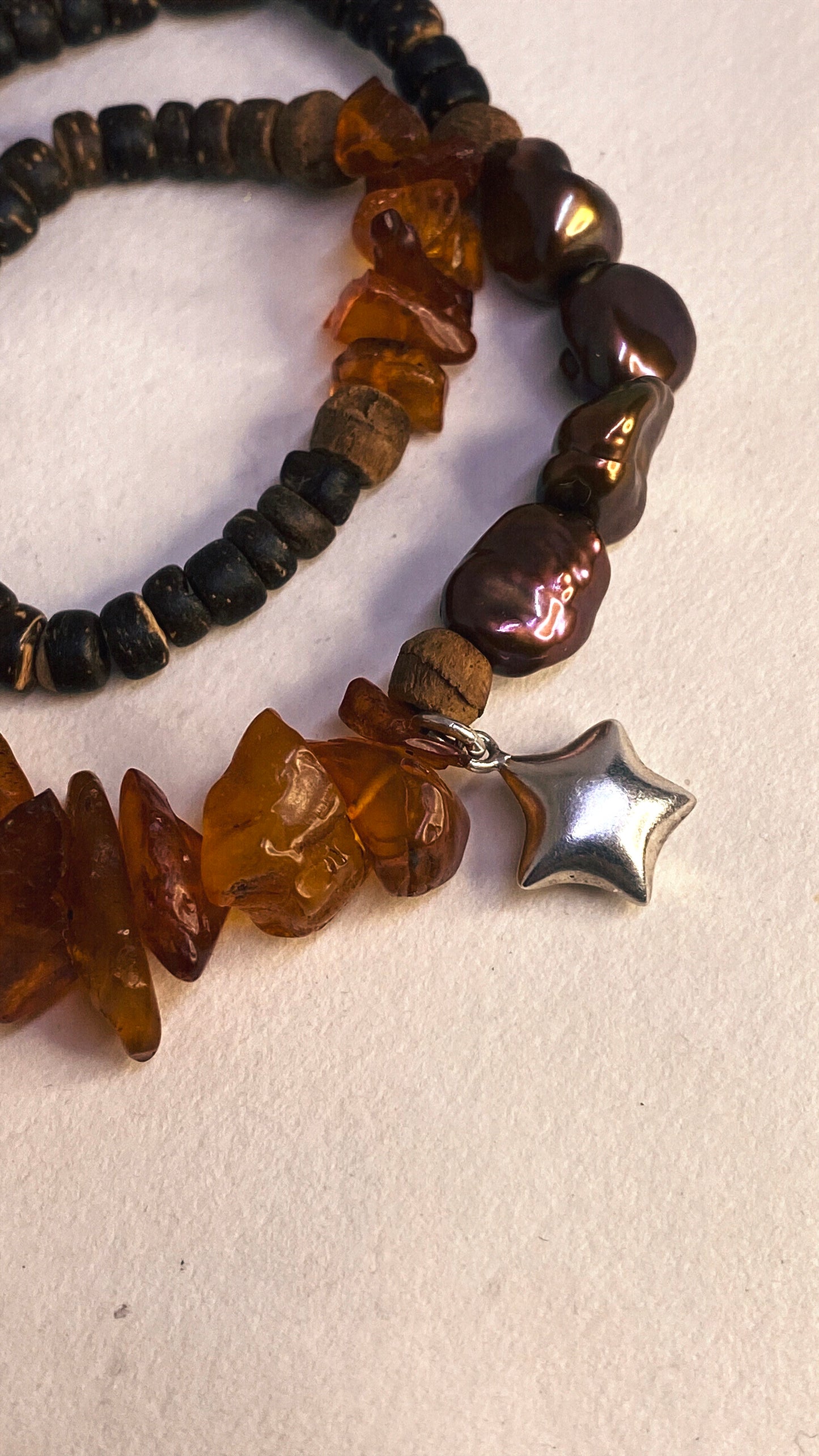 baltic amber, chocolate pearl and chunky vintage silver star