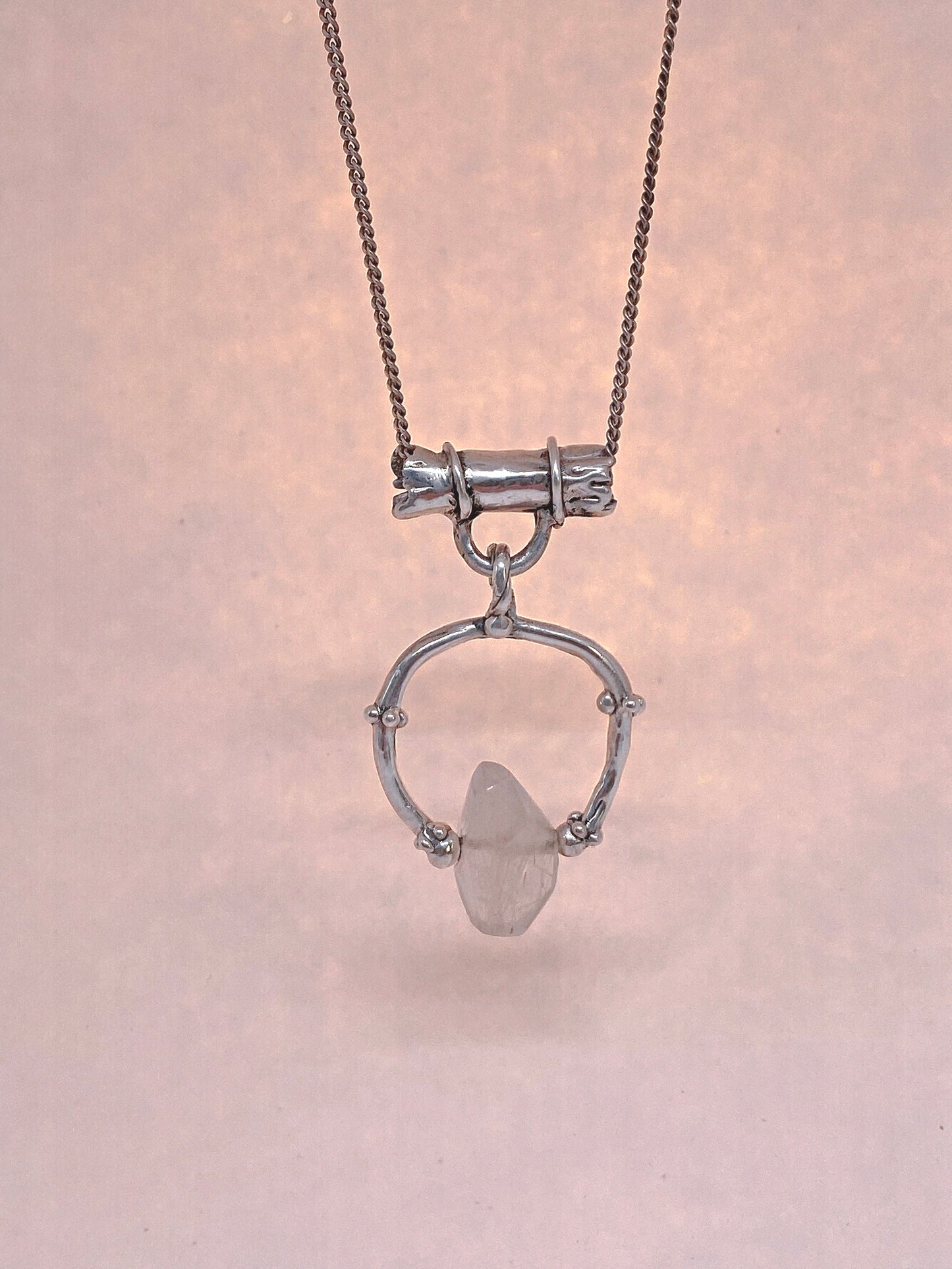 pale gold glint rutilated droplet silver pendant {door nox} – handmade rutilated quartz statement pendant, artisan gothic design, unique door knocker trinket silver