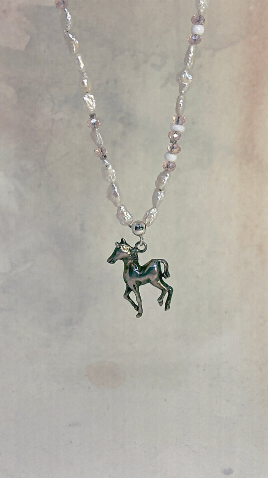 vintage silver dainty pony & freshwater pearls