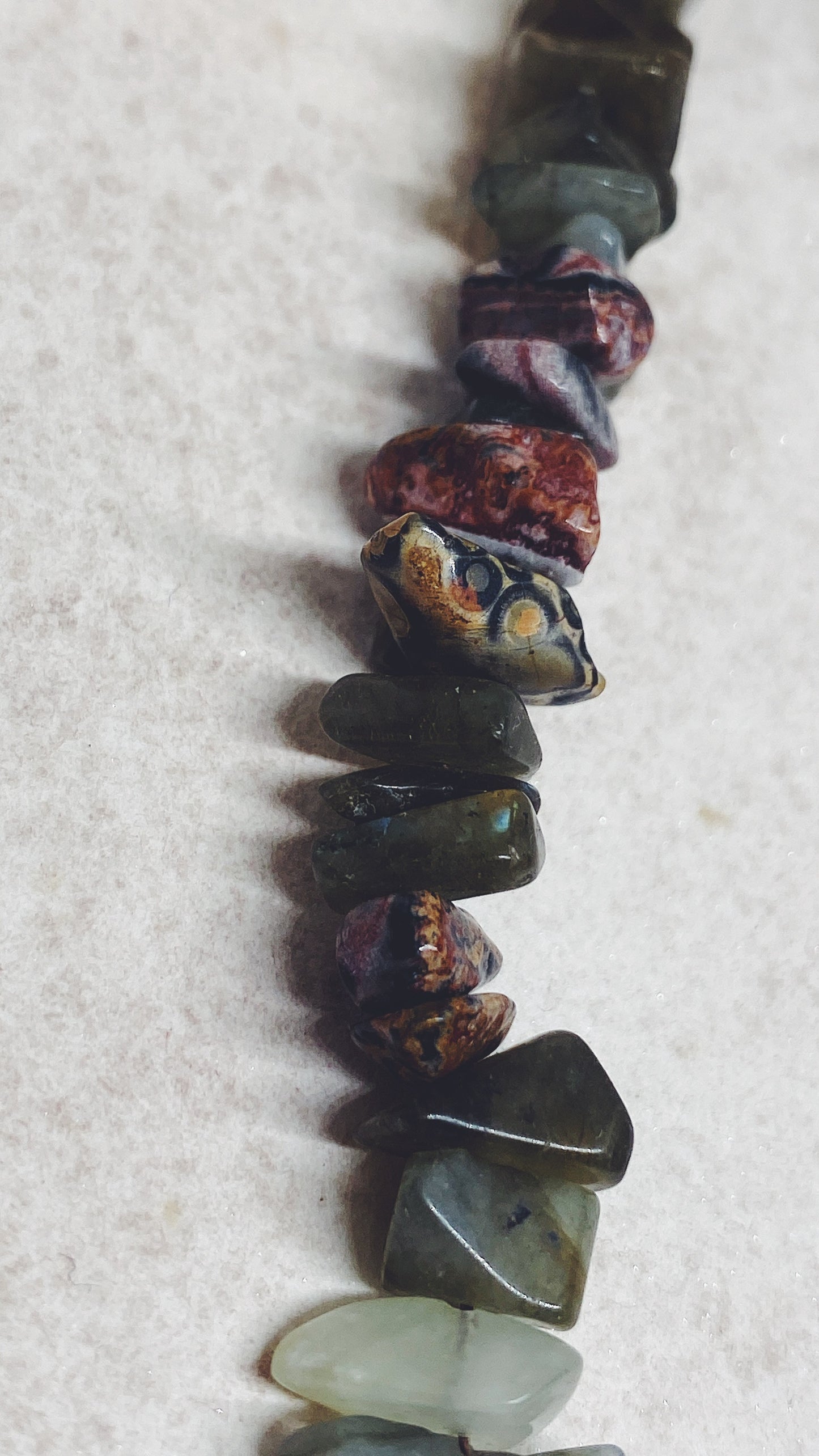 night glints, lichen shapes // textured semi precious stone strand