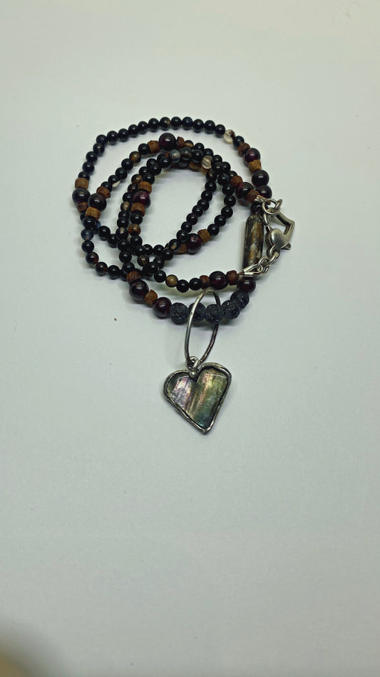 ꩜ volua ꩜ mother of pearl heart pendant with heart clasp & minerals