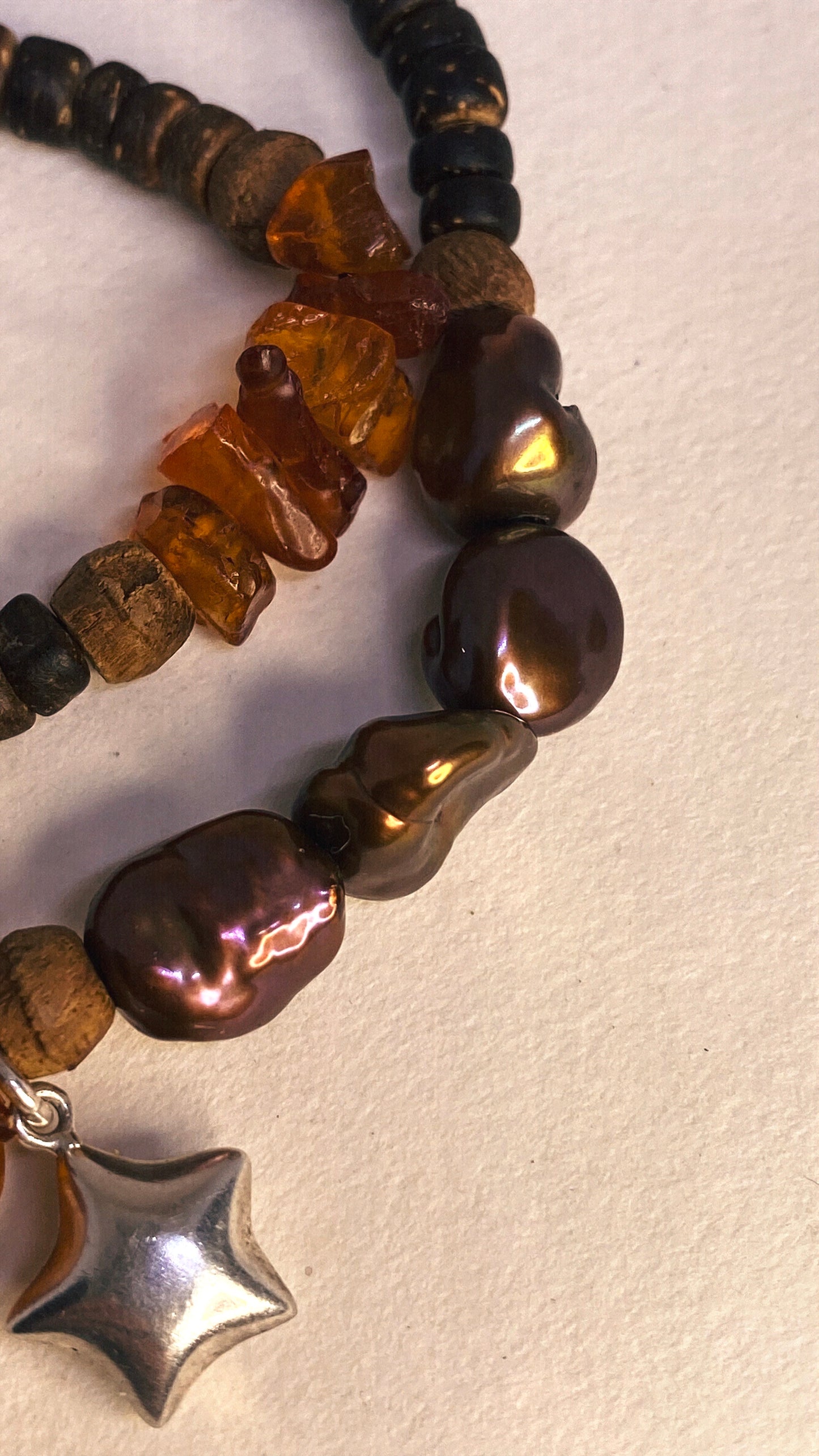 baltic amber, chocolate pearl and chunky vintage silver star