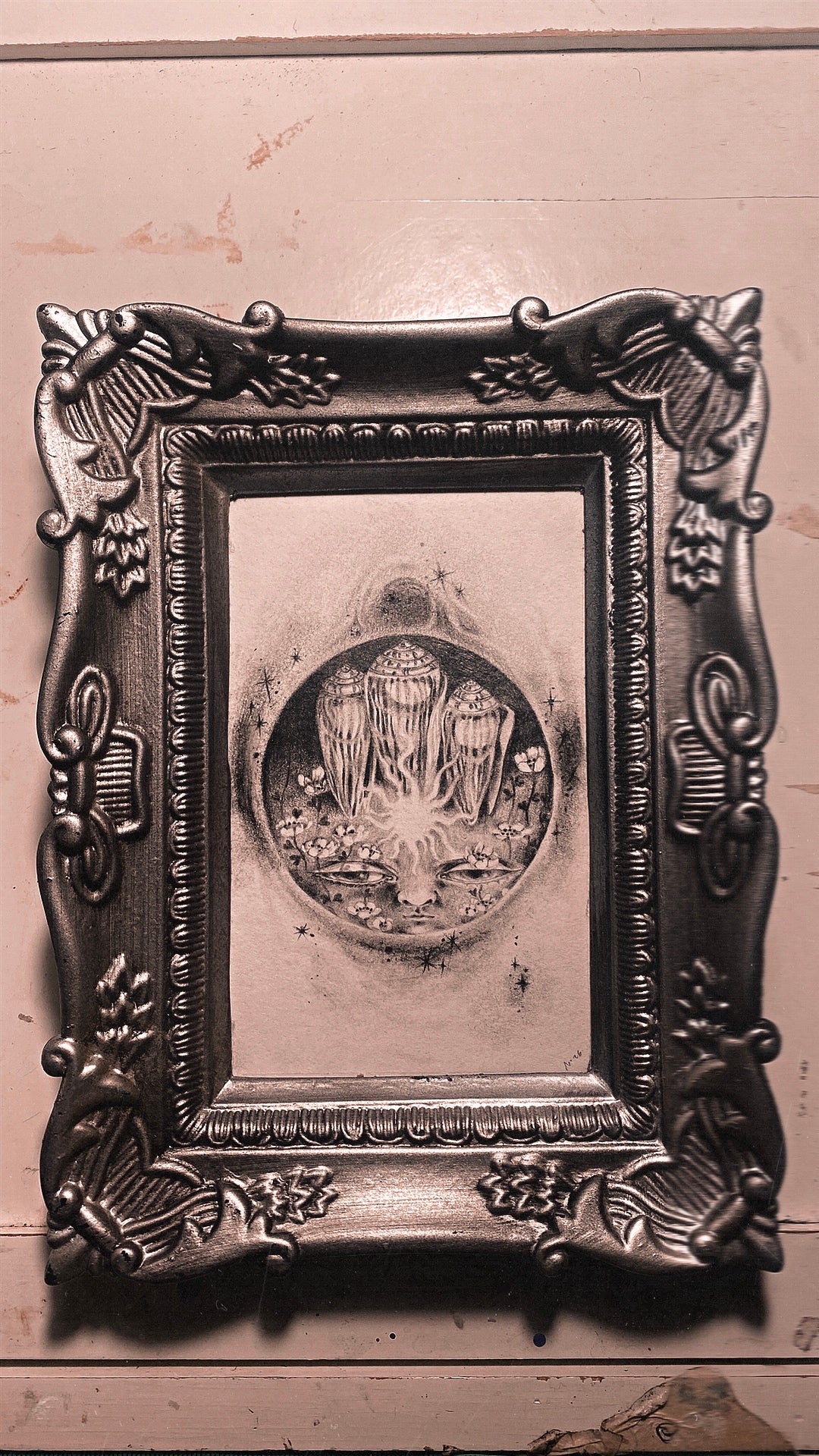 moon dark (new moon) moon - framed original drawing