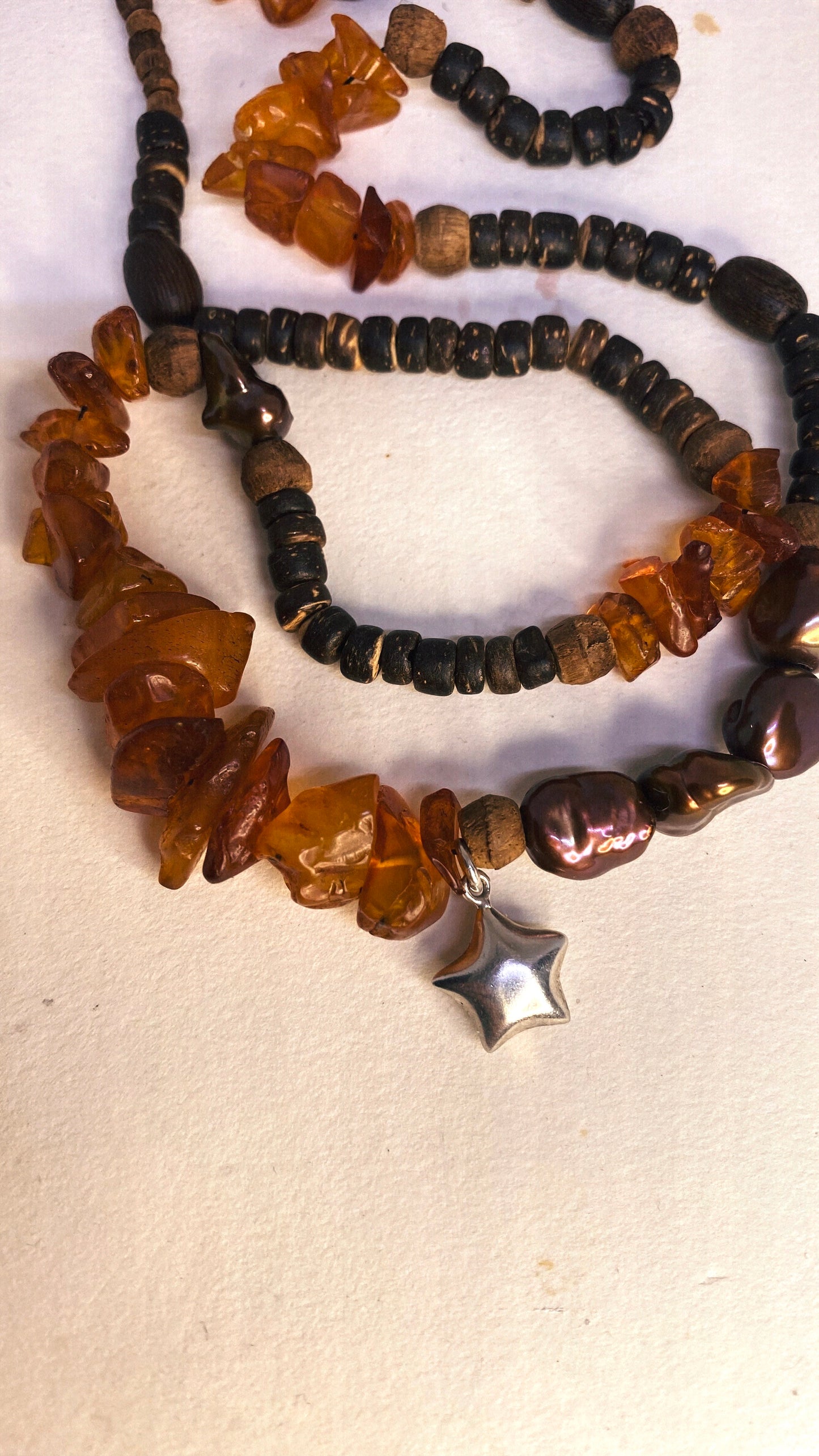 baltic amber, chocolate pearl and chunky vintage silver star