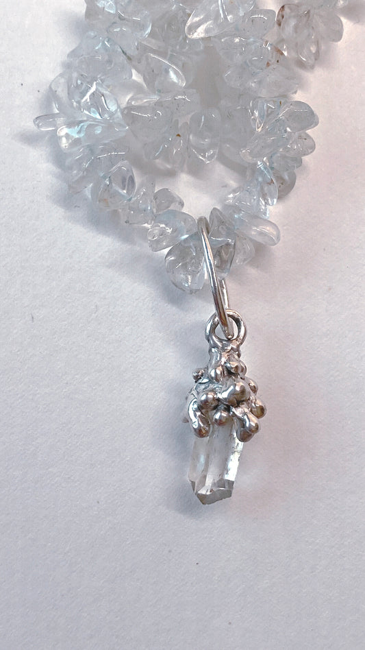 ꩜ volua ꩜ angelic droplet shroom – silver one-of-a-kind angel quartz pendant, handmade artisan jewellery, celestial elegance trinket gift