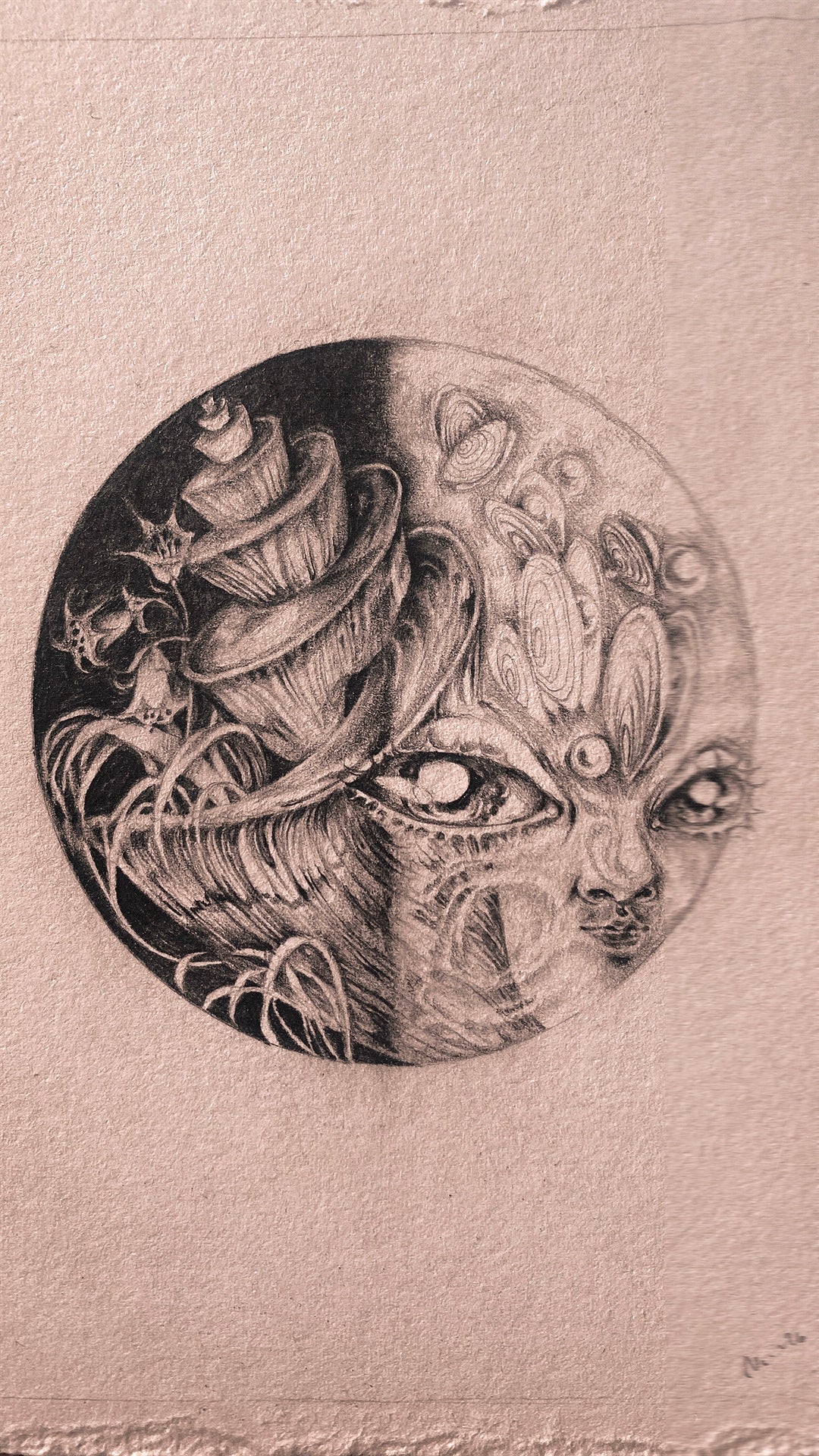 first quarter (waxing half illuminated) moon - framed original drawing