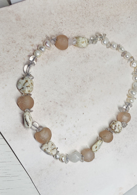 clear sea // textured semi precious stone strand