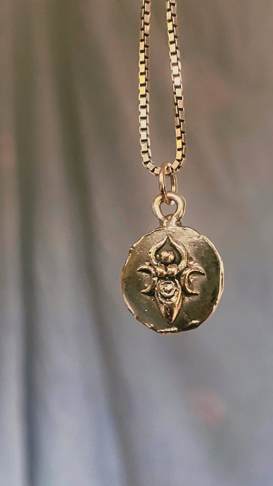 goddess III // one of a kind earth mother fertility moon coin brass pendant