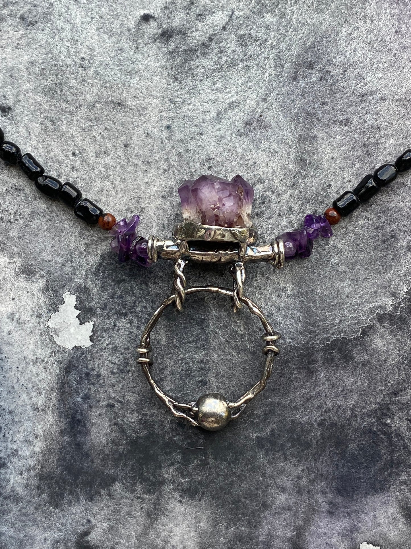 ꩜ volua talisman ꩜ amethyst with door knocker on mineral and lava aroma bead strand