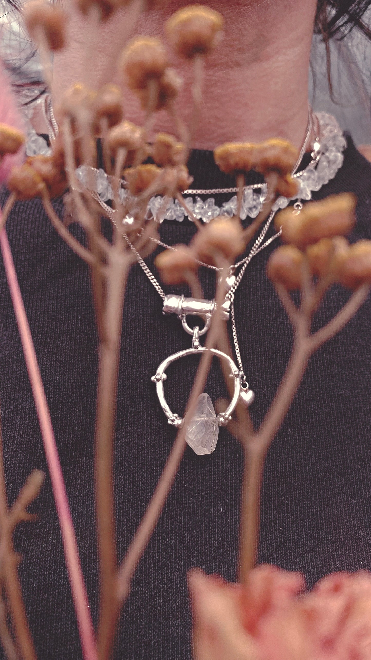 pale gold glint rutilated droplet silver pendant {door nox} – handmade rutilated quartz statement pendant, artisan gothic design, unique door knocker trinket silver