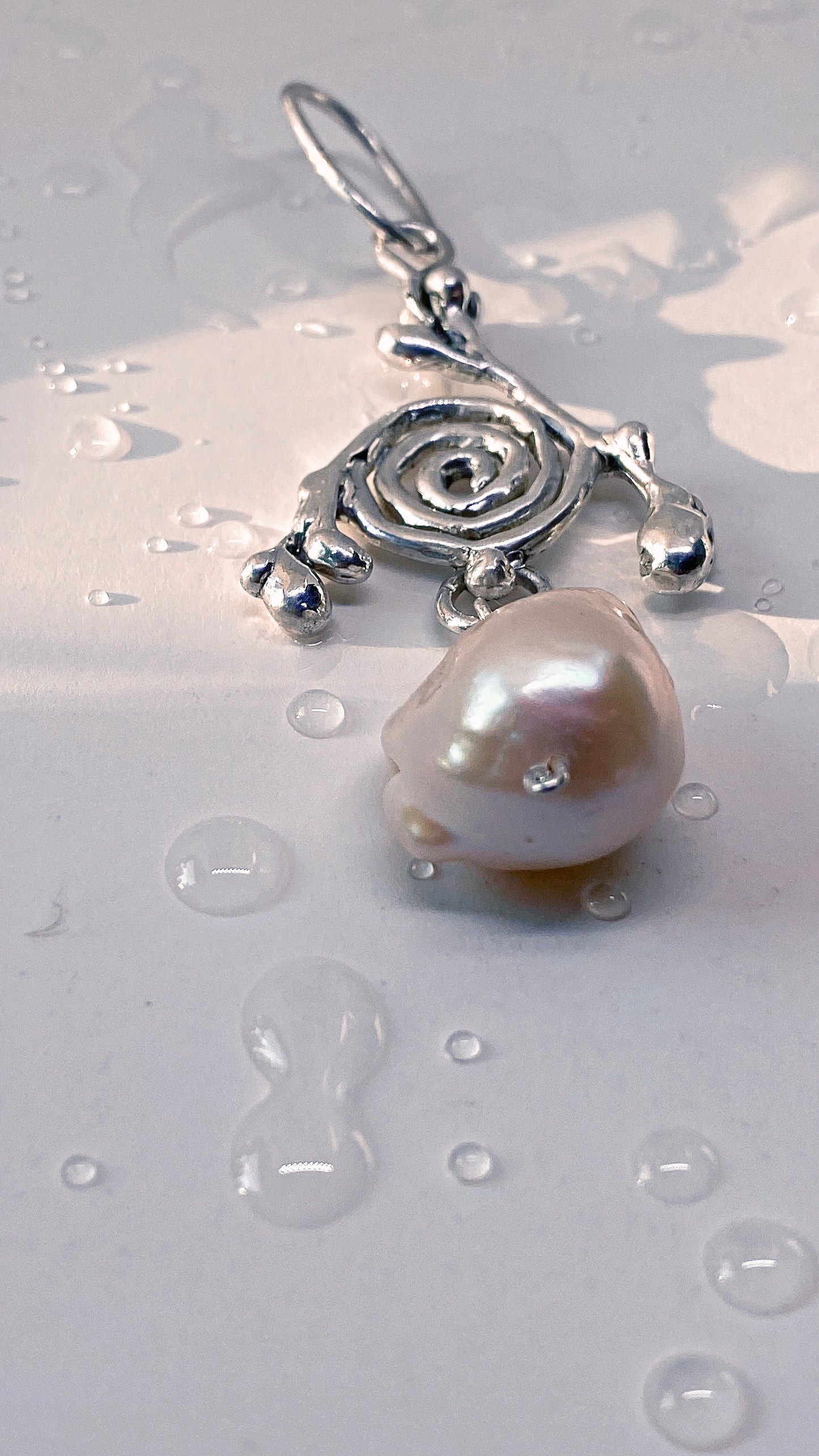 ᠅ sunken city ᠅ silver branch spiral with chunk baroque pearl