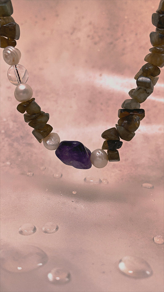 flash and shimmer // labradorite forest pools and sea gleam with amethyst highlight