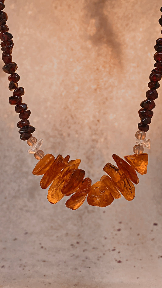 chunky baltic amber and mini garnets statement choker