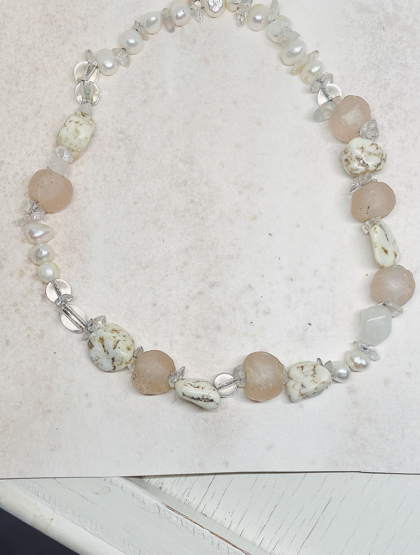 clear sea // textured semi precious stone strand