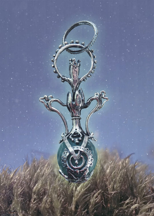 green elixir // magic potion silver pendant with antique glass
