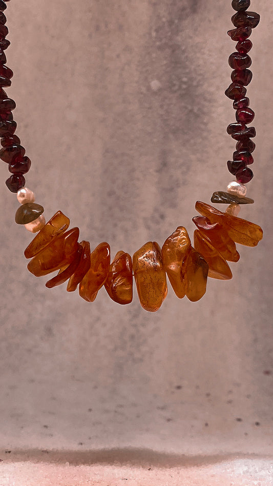 chunky baltic amber and mini garnets statement choker