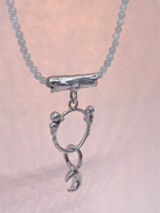 enter lunaria triple piece silver pendant {door nox} – one-of-a-kind moon motif pendant, handcrafted artisan jewellery, celestial luxury heirloom gift