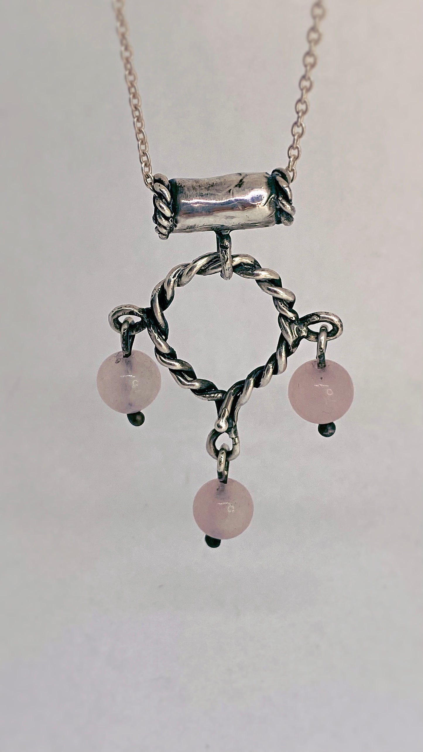 helix triple rose quartz silver pendant {door nox}