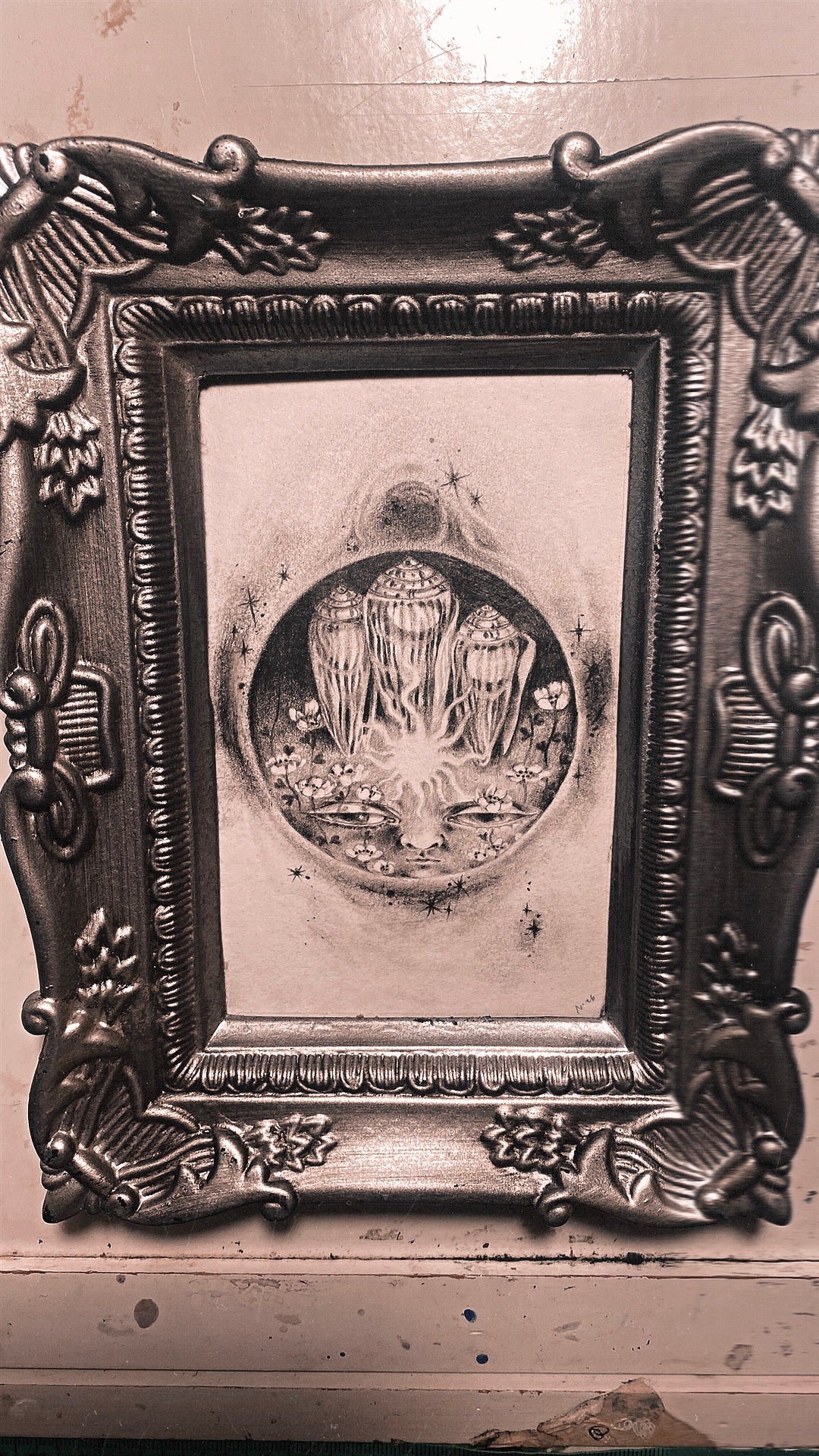 moon dark (new moon) moon - framed original drawing