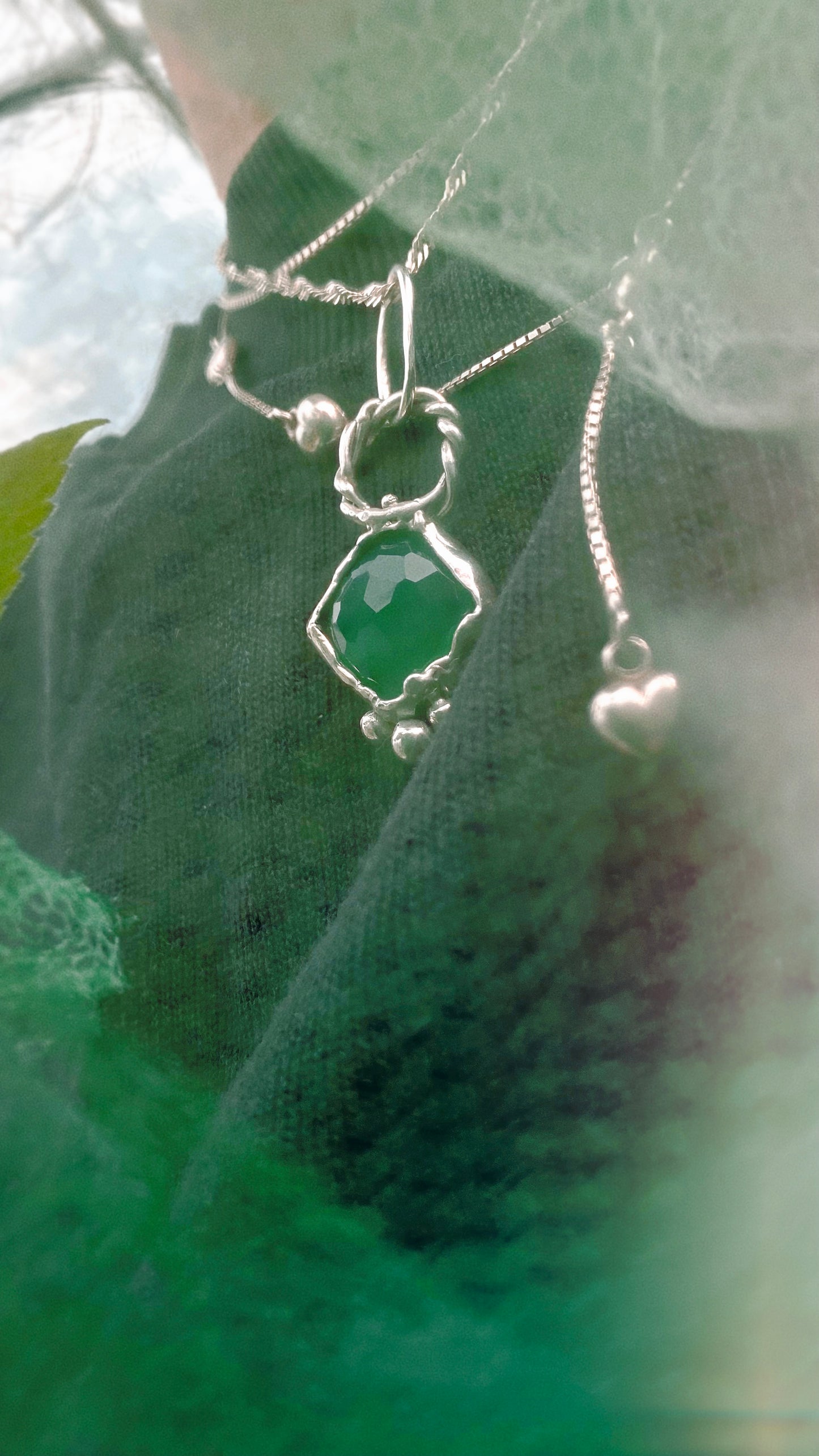 ꩜ volua ꩜ rocky facet onyx green goddess – silver handmade green onyx goddess necklace, artisan symbolic jewellery, one of a kind heirloom talisman