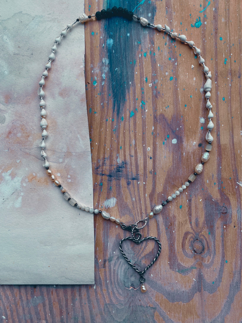 coil heart pearl droplet with seashells and gemstone