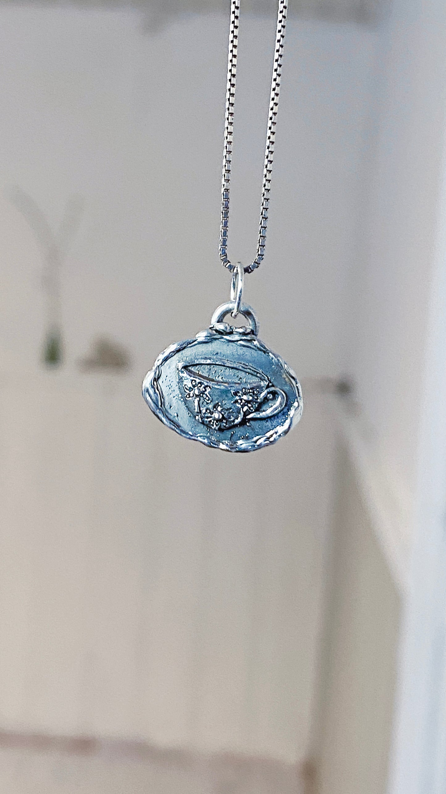 tea cup I // silver coin one of a kind medallion
