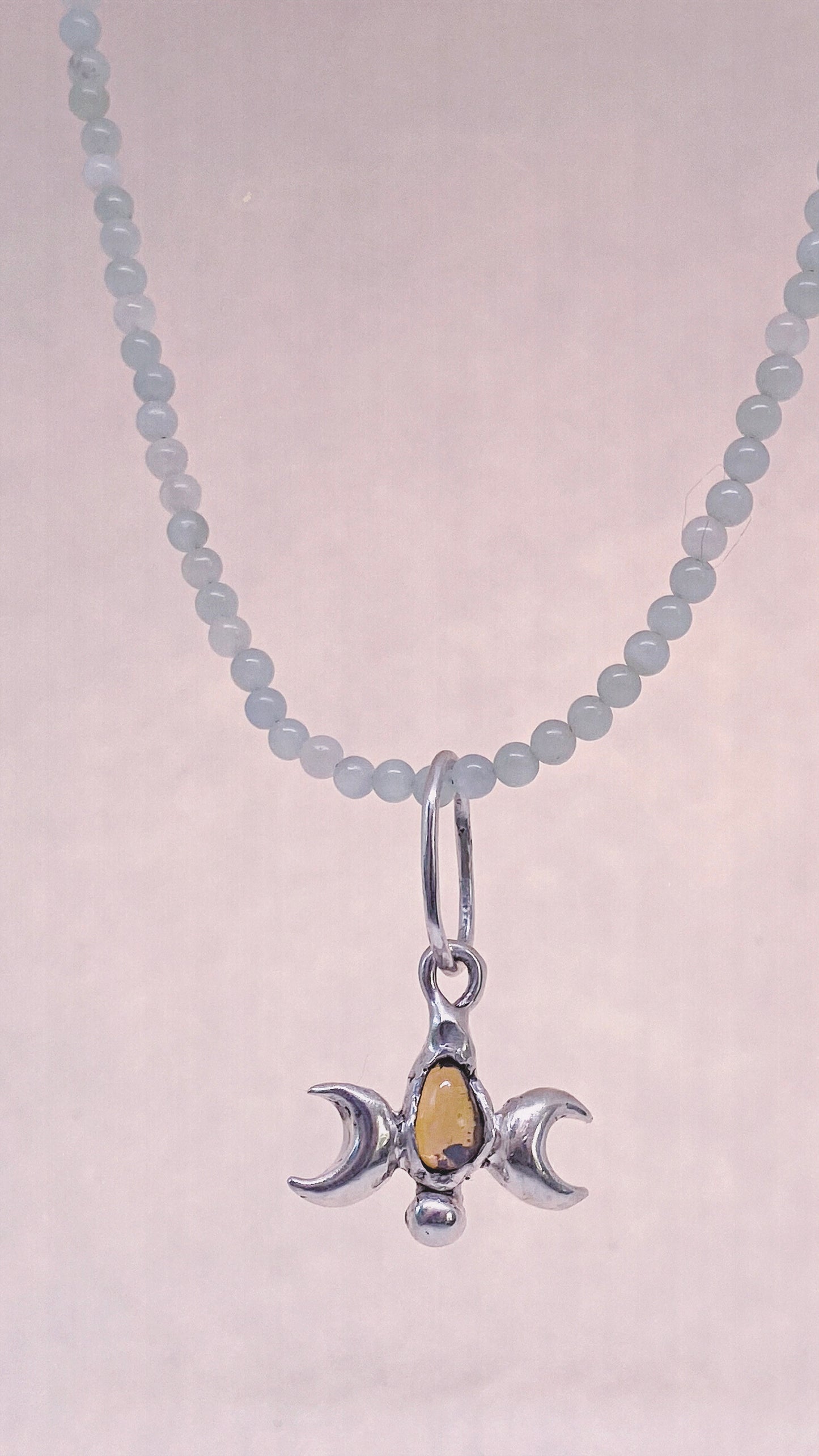 ꩜ volua ꩜ triple moon opal – unique silver triple moon opal necklace, handcrafted artisan design, mystical luxury heirloom gift