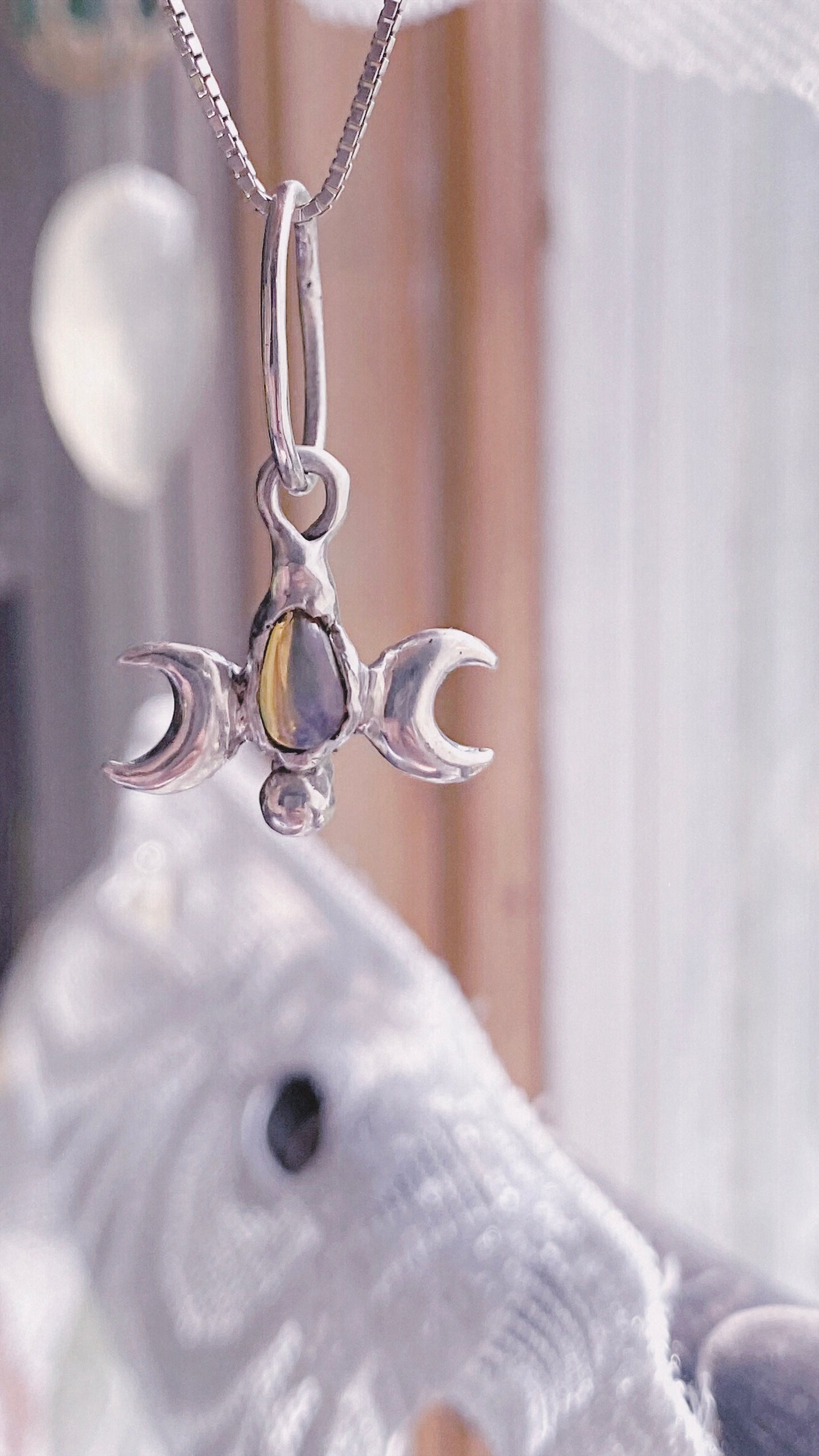 ꩜ volua ꩜ triple moon opal – unique silver triple moon opal necklace, handcrafted artisan design, mystical luxury heirloom gift