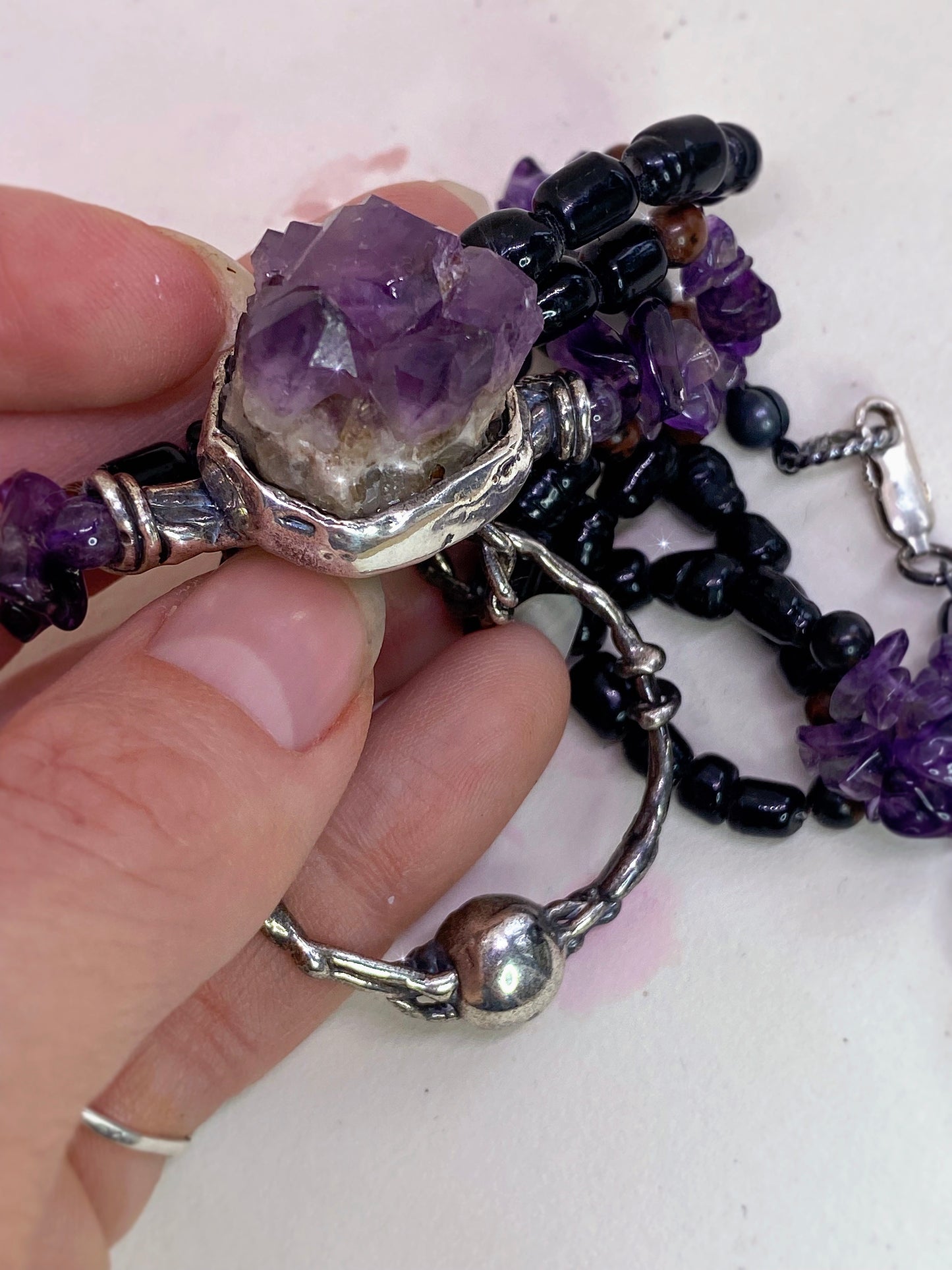 ꩜ volua talisman ꩜ amethyst with door knocker on mineral and lava aroma bead strand