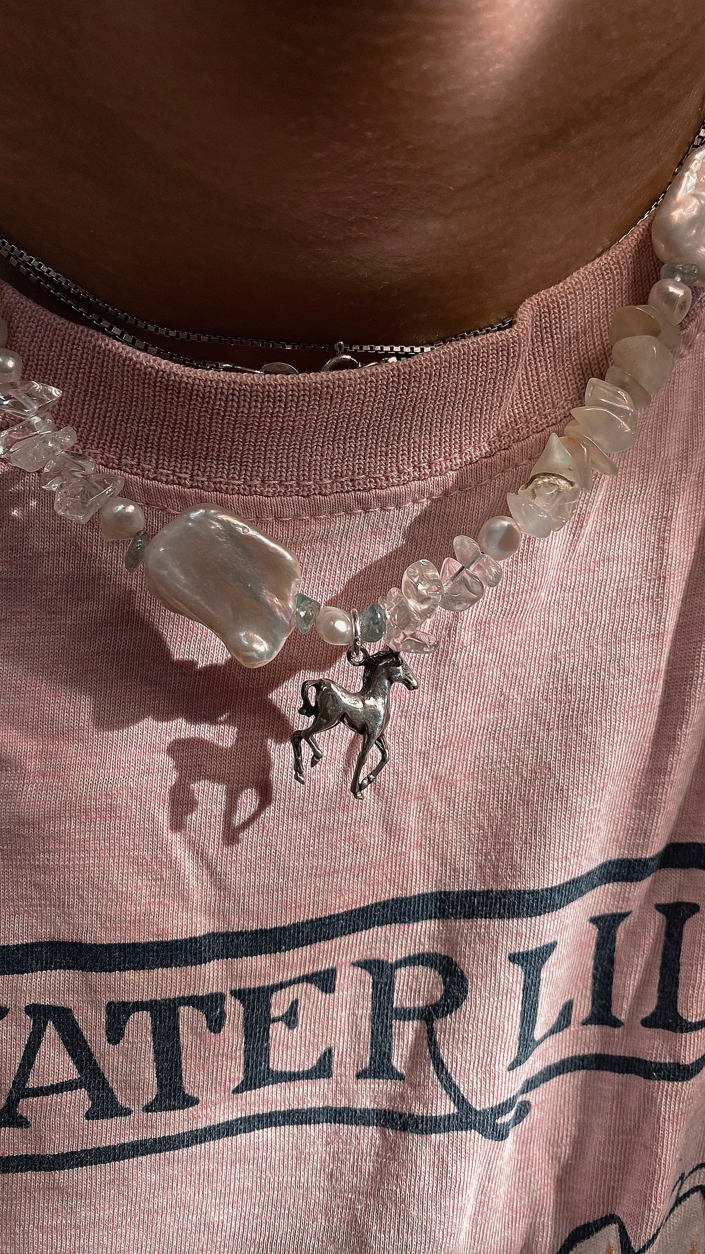 mermaid's pony, mini horse silver pendant on fresh water pearl and quartz variations