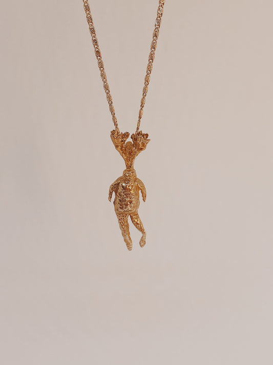 solid 14k gold mandrake charm pendant // mandragora