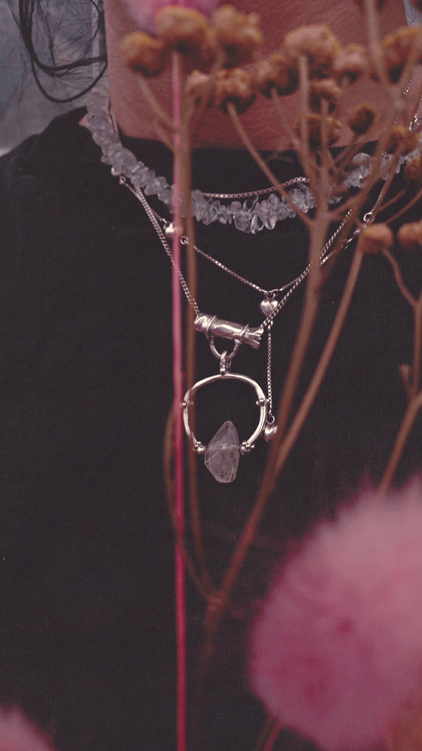 pale gold glint rutilated droplet silver pendant {door nox} – handmade rutilated quartz statement pendant, artisan gothic design, unique door knocker trinket silver