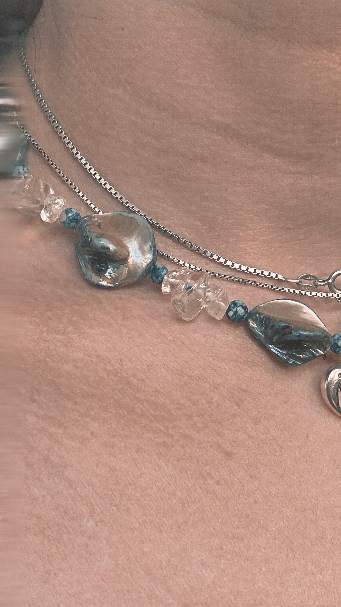 deep sea dolphin love with sodalite, quartz and seashell chunks silver fantasy mermaid