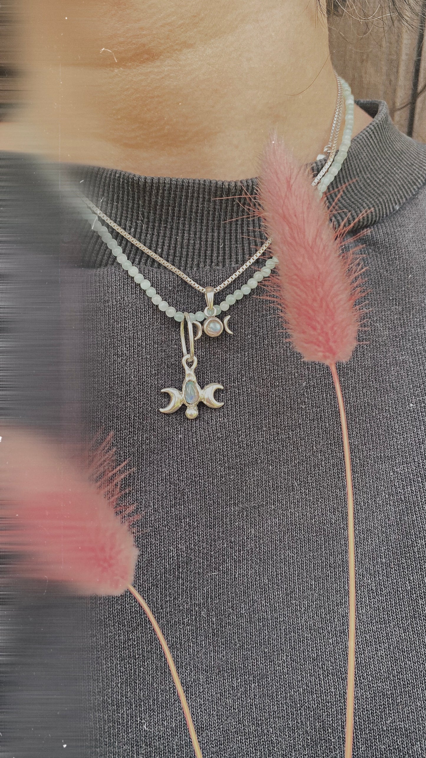 ꩜ volua ꩜ triple moon opal – unique silver triple moon opal necklace, handcrafted artisan design, mystical luxury heirloom gift