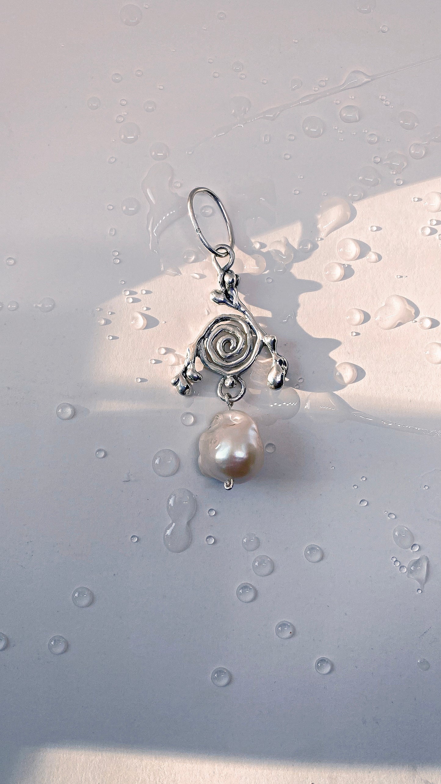 ᠅ sunken city ᠅ silver branch spiral with chunk baroque pearl