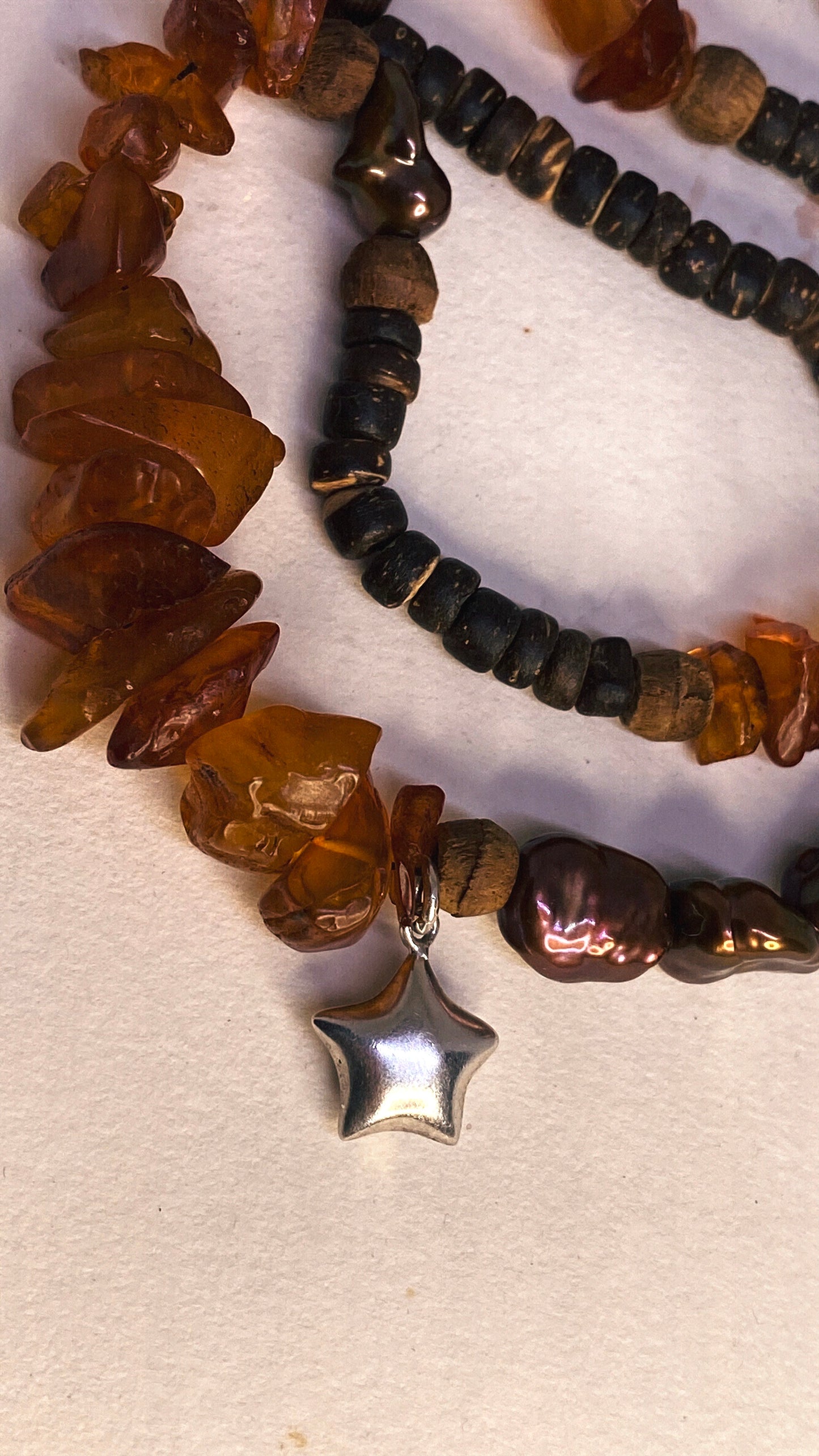 baltic amber, chocolate pearl and chunky vintage silver star