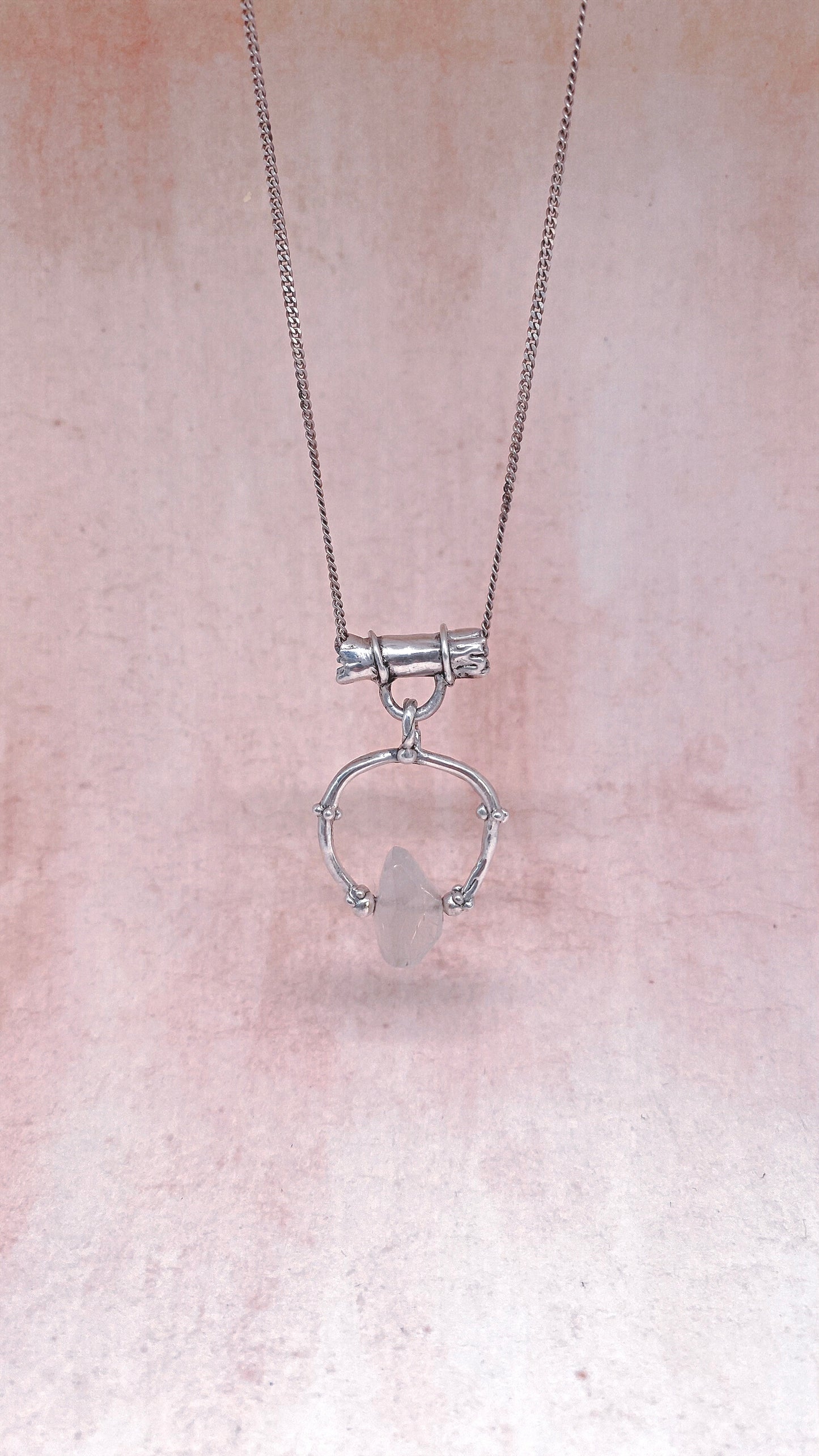 pale gold glint rutilated droplet silver pendant {door nox} – handmade rutilated quartz statement pendant, artisan gothic design, unique door knocker trinket silver