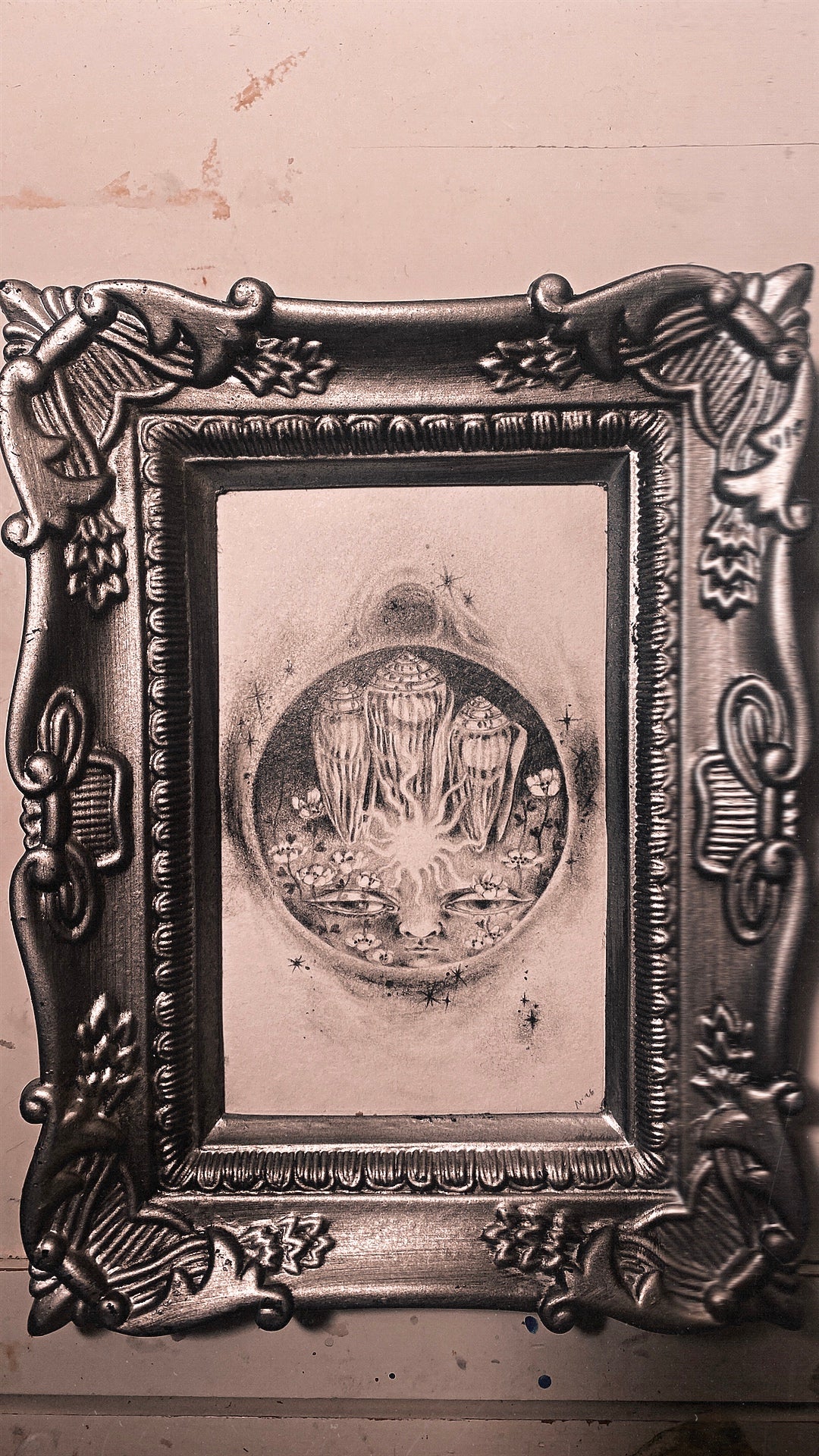 moon dark (new moon) moon - framed original drawing