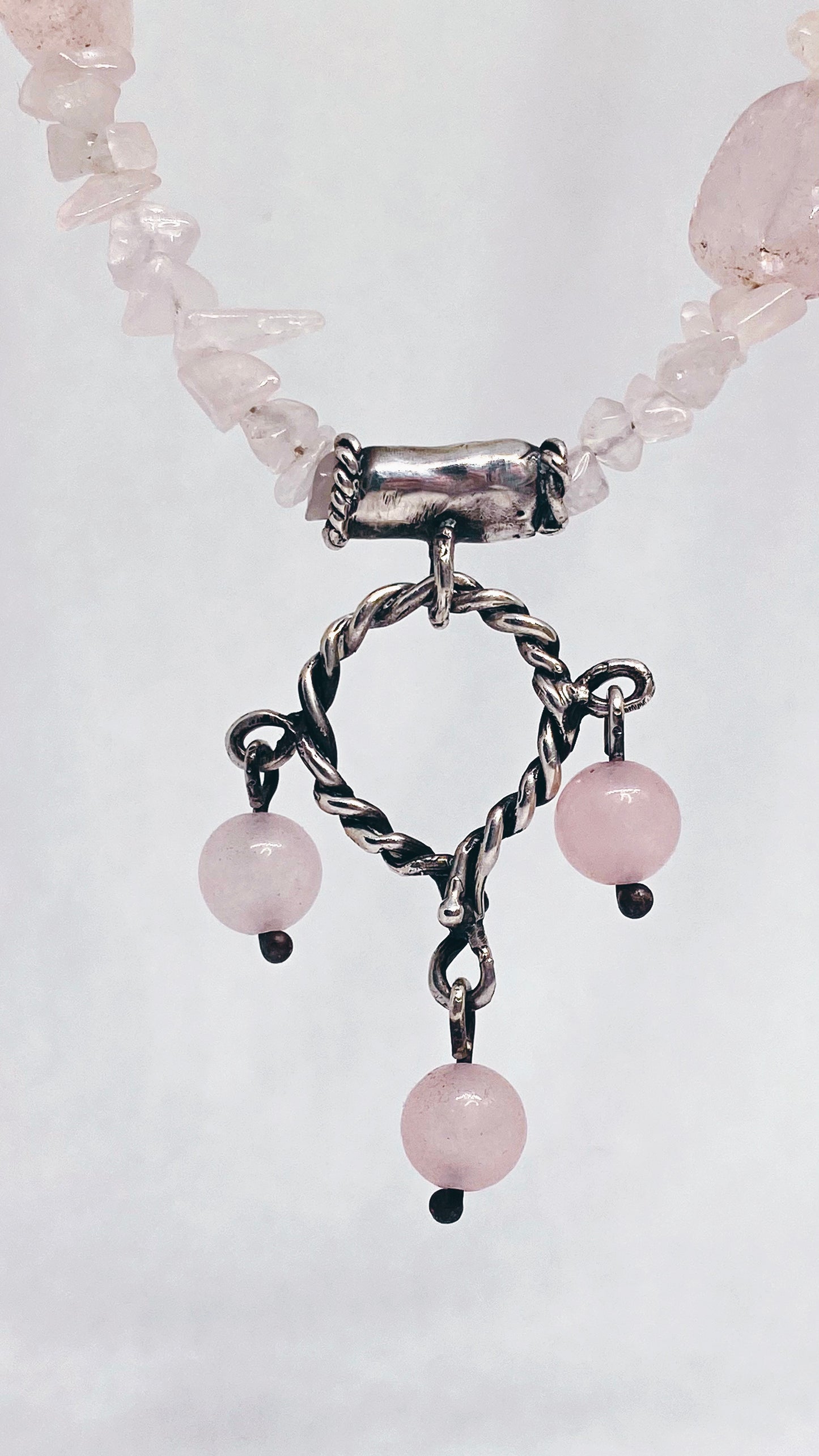 helix triple rose quartz silver pendant {door nox}