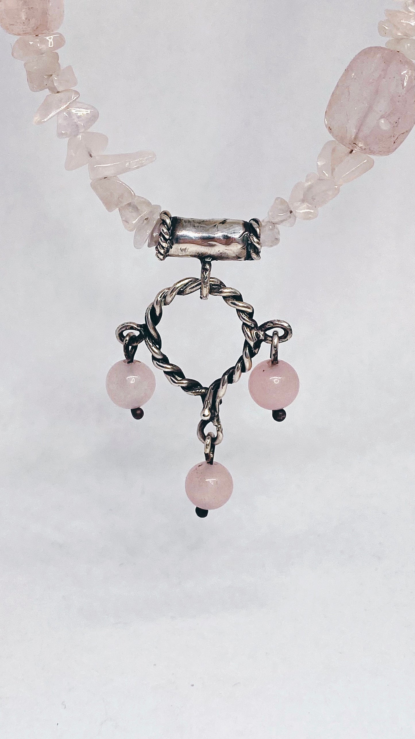 helix triple rose quartz silver pendant {door nox}
