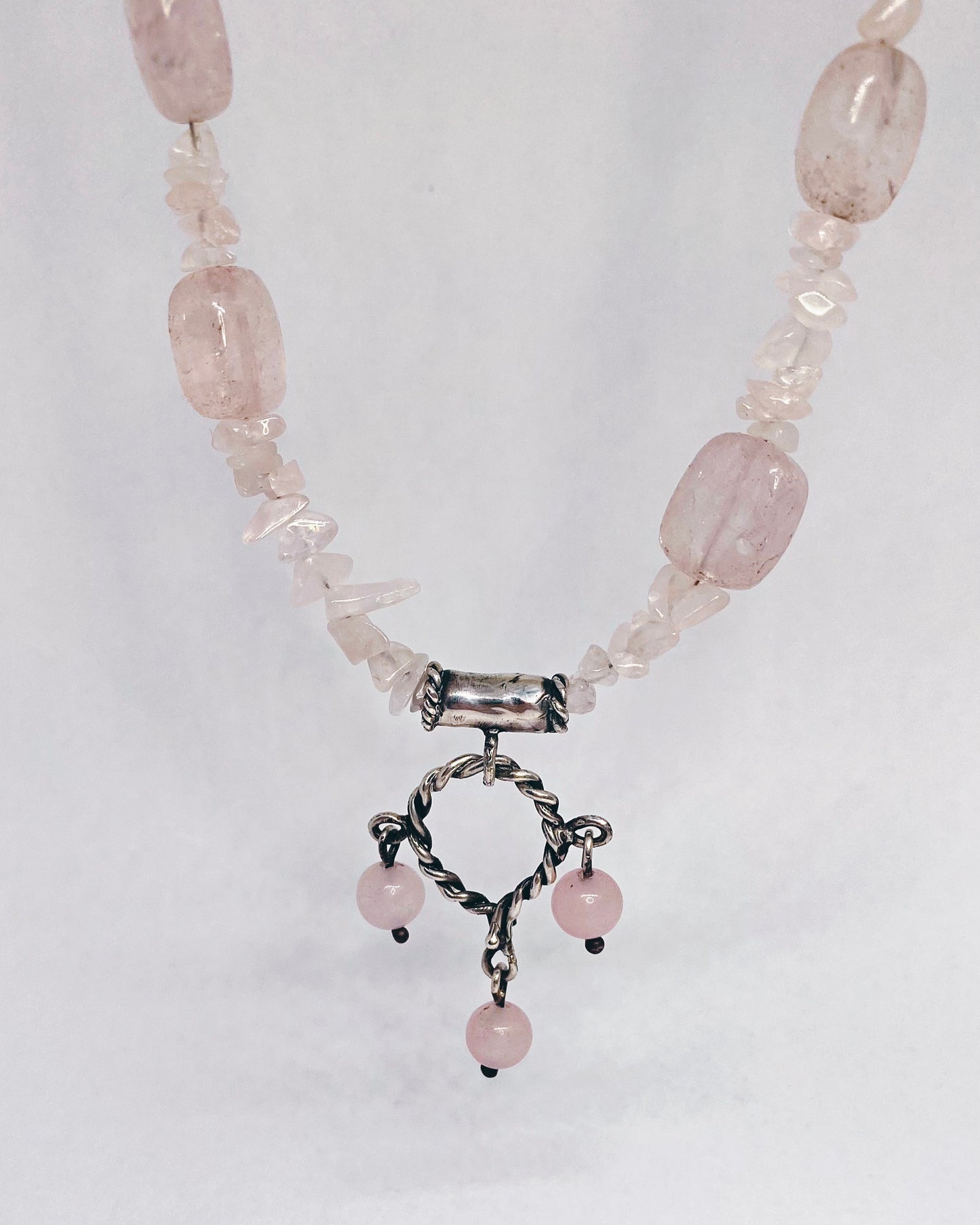 helix triple rose quartz silver pendant {door nox}