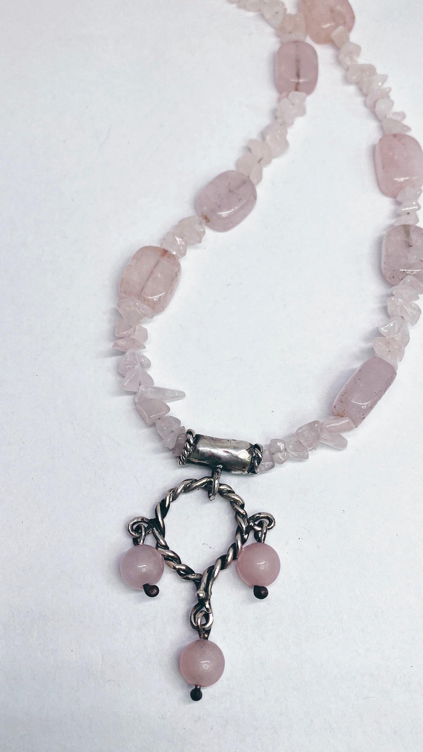 helix triple rose quartz silver pendant {door nox}